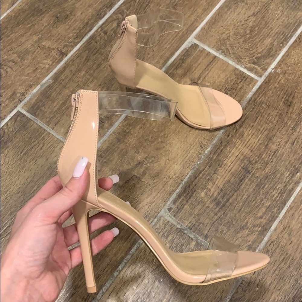 Nude Patent Clear Strap Heels
